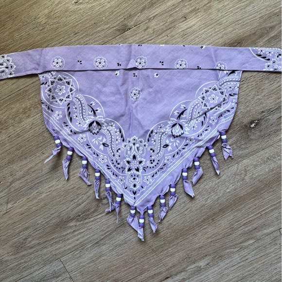 Vintage 80s Light Purple Beaded Fringe Bandana - Picture 4 of 5